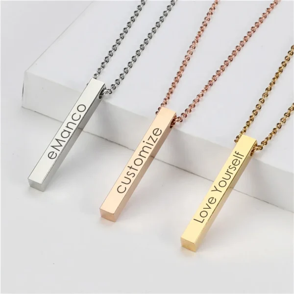 Laser custom engraved bar necklace